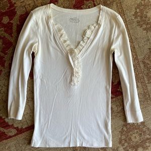 JCrew ruffle v-neck 3/4 length knit top